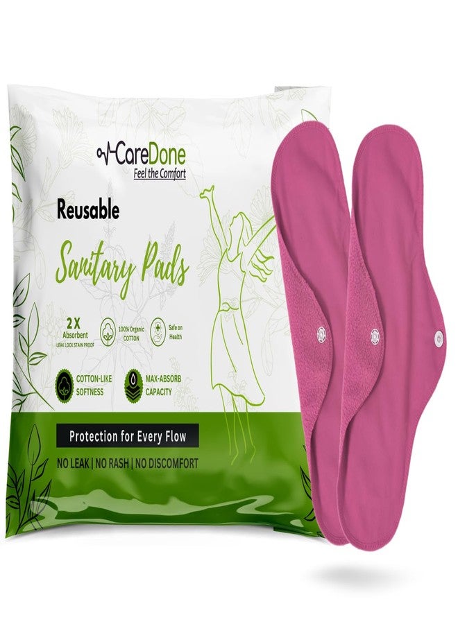 CareDone Super Comfy Heavy Flow Pad - Extra large| |Reusable Sanitary Cloth Pad | Organic Cotton| with leak proof | lasts upto 75-100 washes (Pink Cloth Pad-Pack 2) - Image 1